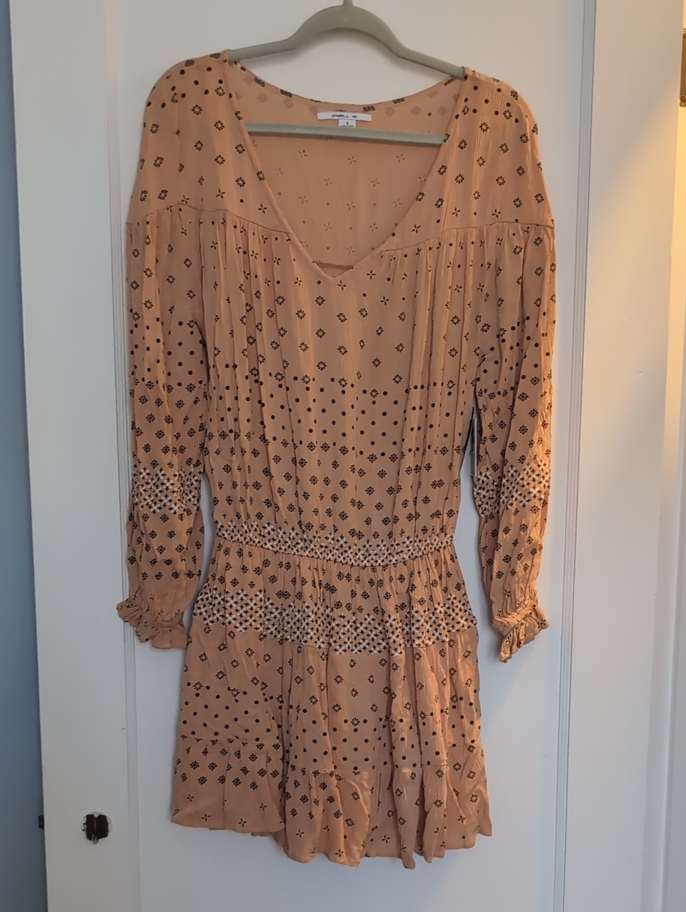 🫰🏼 NWT O'Neill Peach Amaryn Boho Printed Long Sleeve Mini Dress Size Small